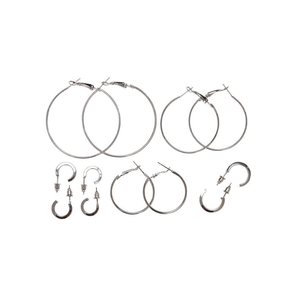 Urban Classics - Basic Hoop Earrings 6Pack Ohrringe - Silberfarben